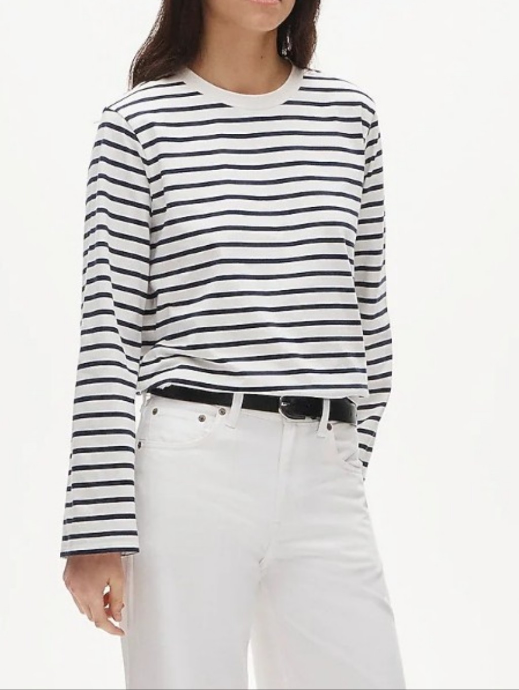 J. Crew Boyfriend Jersey Relaxed Long-Sleeve Top Ivory & Navy-Nwt